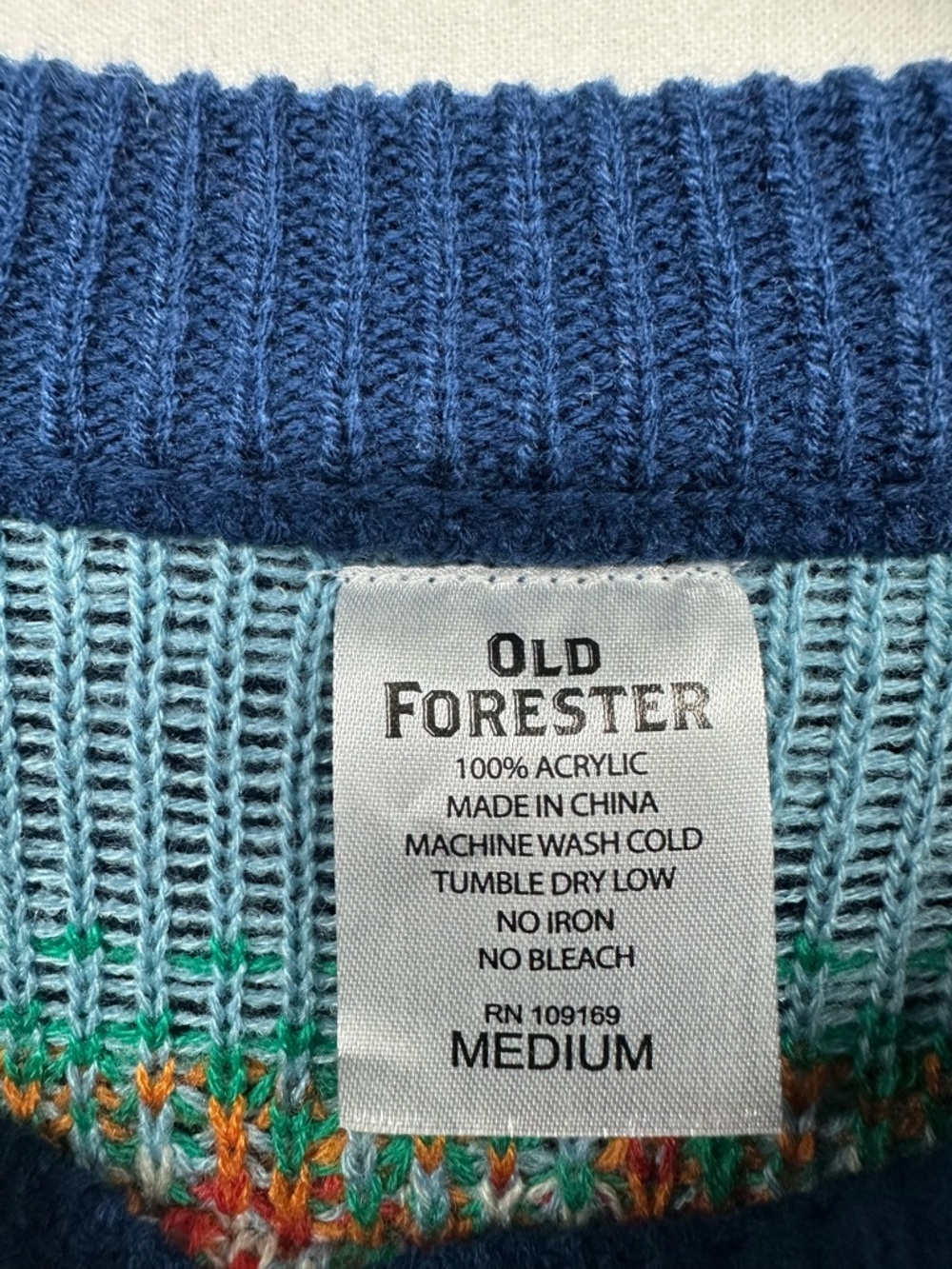 Old Forester Bourbon Festive Blue Crewneck Christmas‎ Sweater Size M - Picture 4 of 7
